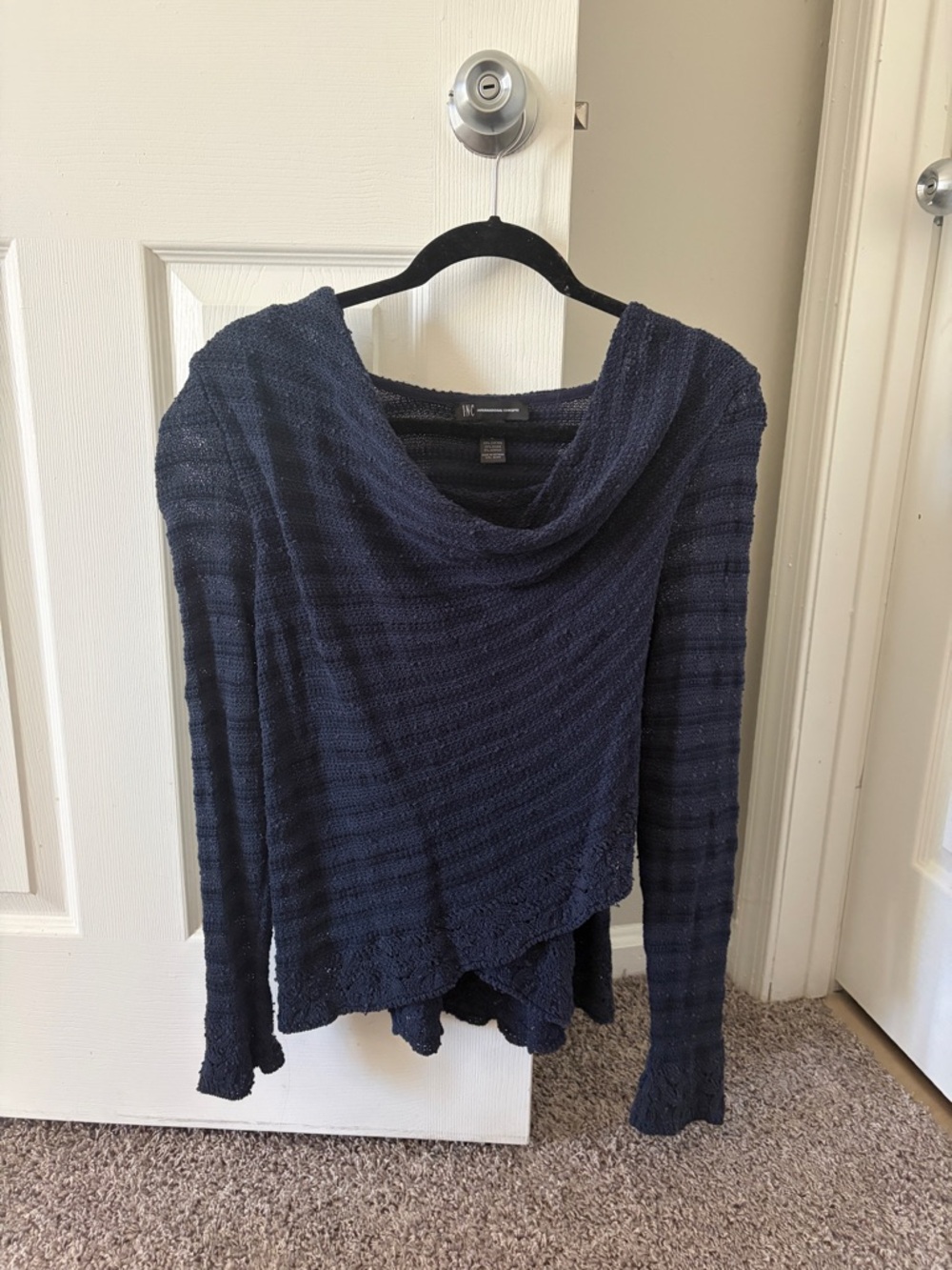 INC International Concepts Navy Textured Cowl Neck Sweater